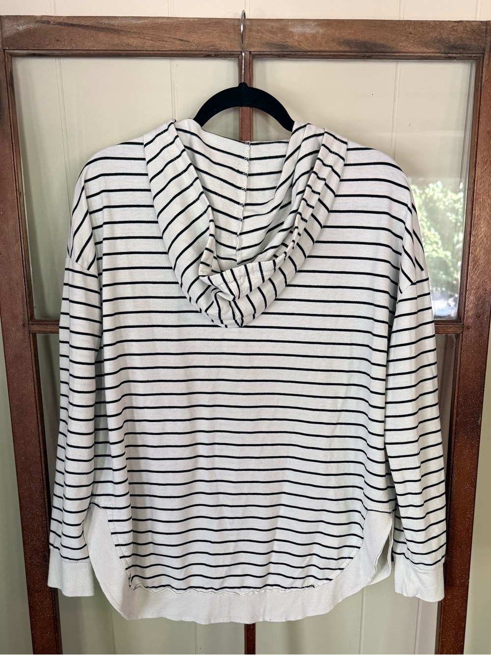 Z Supply Dakota Ivory Striped Pull-Over Hoodie Cozy Hooded Sweater Top - Medium - Picture 10 of 11